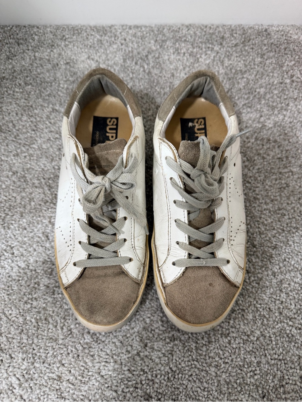 Golden Goose Women's White and Taupe Suede-Accent Sneakers